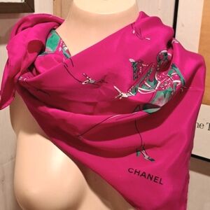 Chanel rare silk scarf with Chanel dressed women fashion illustrations m…